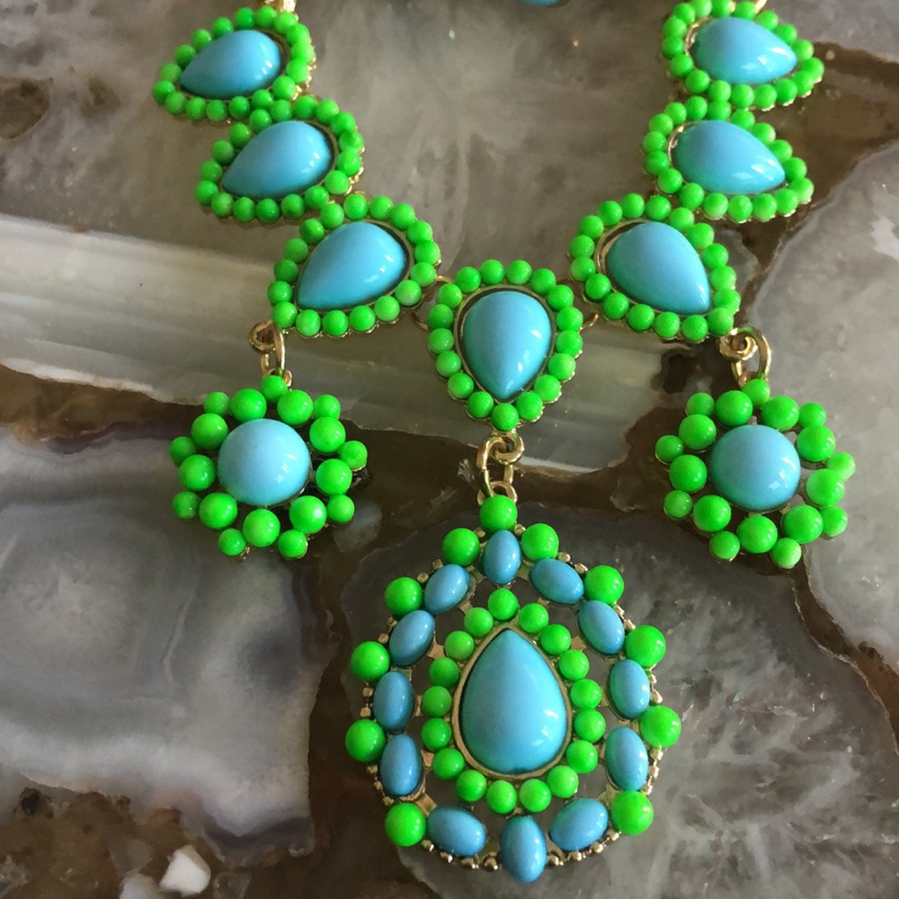 Light Blue and Green Sorority Girl Necklace & Earrings-Boutique